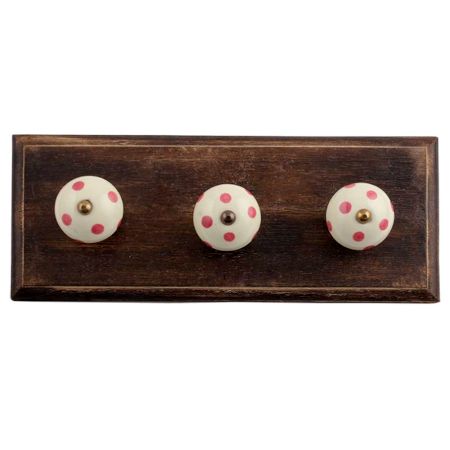 Cream Pink Dot Wooden Hooks